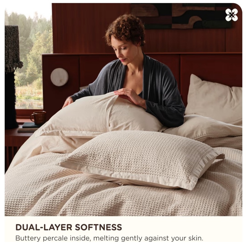 100% Cotton Waffle Weave Duvet and Sham Set, King - Picture 3 of 6